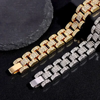 Men's Hip Hop Bracelet Simulated CZ Micro Pave Silver Tone Iced - 8  Inches • $30