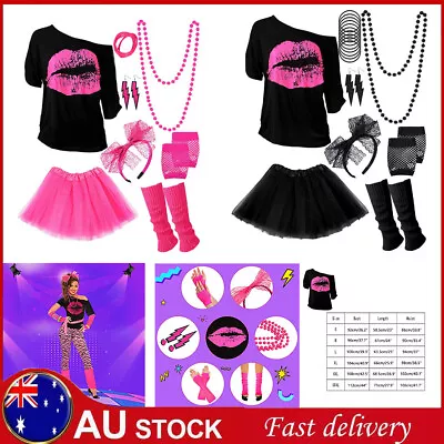 Women Ladies 1980s Costume 80s Party Dress 80's T-shirt Tutu Skirt Accessories • $32.99