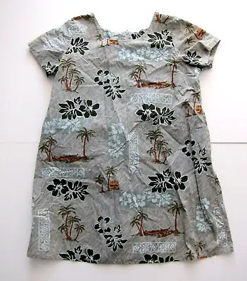 Vintage Bishop St. Apparel 100% Cotton Green Brown Hawaiian Muumuu Sun Dress XL • $26.99