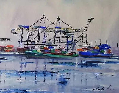 ORIGINAL Acrylic  PAINTING Belfast Harbour Ireland 20  X 16   Marilyn Allis • £99