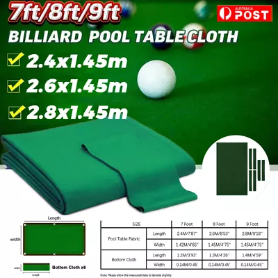 Premium 7/8/9ft Pool Table Cloth Felt Snooker Billiard Tablecloth Accessories OZ • $41.99