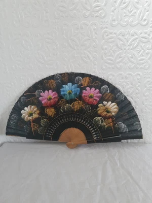 £5.50 • Buy Vintage Wooden Handpainted Floral Hand Fan - Genuine Authentic - Spanish