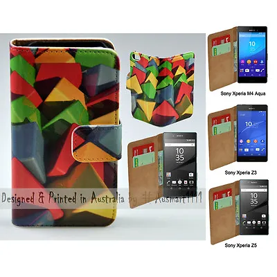 $13.98 • Buy For Sony Xperia Series MultiColor Cube Print Wallet Mobile Phone Case Cover