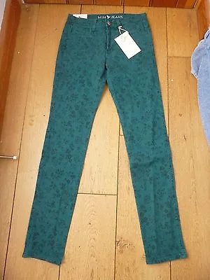 Made In Heaven Ellsworth Teal Green Printed Jeans High Rise Skinny Jeans 24 Leg • £34.99