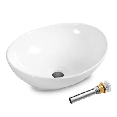 Costway Oval Bathroom Basin Ceramic Vessel Sink Bowl Porcelain W/ Pop Up Drain • $52.98