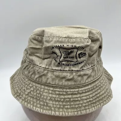 Miller High Life Bait And Tackle Company Gray ￼Beer Cotton Bucket Hat • $12.99