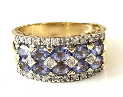 14ct Gold Ring Tanzanite Diamond Cluster Ring UK Ring Size O - 14ct Yellow Gold • £429