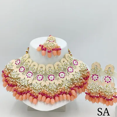 Indian Gold Plated Polki Bridal Choker Meenakari Kundan Necklace Jewelry Set • $42.29