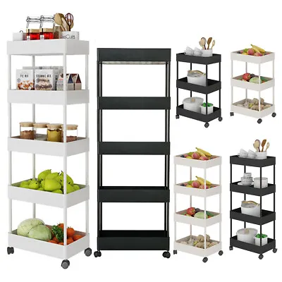 3/4/5 Tier Trolley Kitchen Storage Cart Slim Bathroom Laundry Storage Rack Shelf • £17.95
