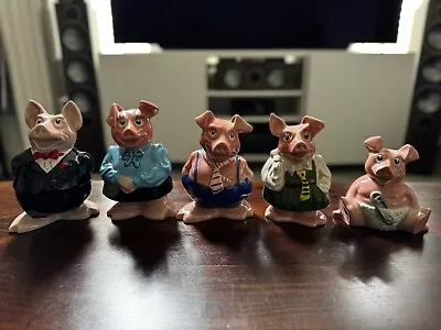 Full Set Of 5 Wade Natwest Pigs With Stoppers Family Piggy Banks Money Box 1980s • £45