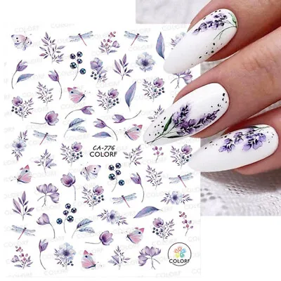 3D Nail Stickers Flower Leaves Self-Adhesive Slider Letters Nail Art Decoration • $0.99