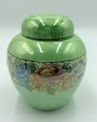 Stunning Vintage Maling Pottery Green Peony Rose Jar And Cover - Cover Repaired • £29.99