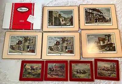 Vintage 9 Pimpernel Mats 9-1/2 X 8 Fox Hunt & 12  X 16 English Pubs Cork Backed • $35