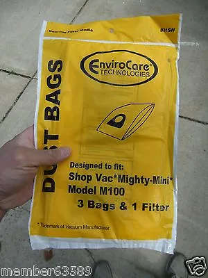 Enviorcare Shop Vac Mighty Mini M100 Vacuum Cleaner Bag 3 Bag + 1 Filter 9010600 • $7.99