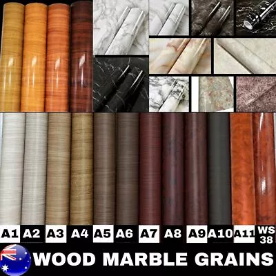 Marble & Wood Grain Vinyl Wrap Film Sticker Kitchen Cupboard Doors Furniture • $24.99