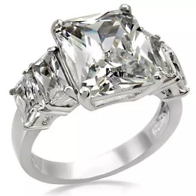 9.50 Ct Radiant Cut Zirconia Stainless Steel Engagement Rectangle Promise Ring • $15.99