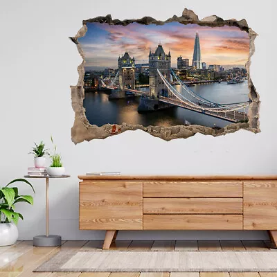 London Tower Bridge Shard Skyline 3d Smashed View Wall Sticker Poster Decal A372 • £13.99