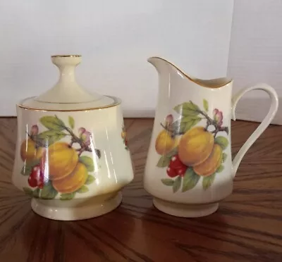 Vintage Baum Bros Kitsch Sugar Bowl Cream Pitcher Set Retro Fruit MCM • $21