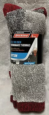 NEW Dickies 3-Pair Steel Toe RED/GRAY Cotton Heavy Thermal Crew Socks Size 6-12 • $18.99