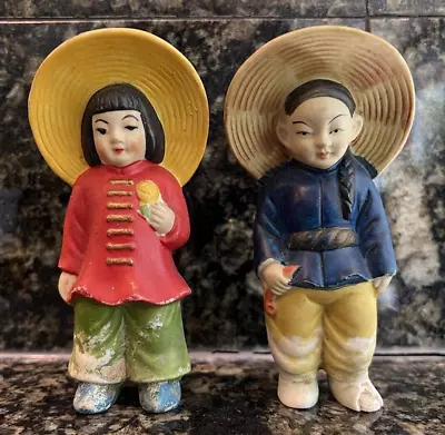 Rare Vintage Chalkware Pair Of Asian Chinese Japanese Man Woman Boy Girl • $14.99