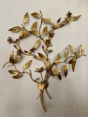 Vintage Gold Gilt Metal Sculpture Wall Art Leaves Tree Branch  Italy MCM Floral • $320