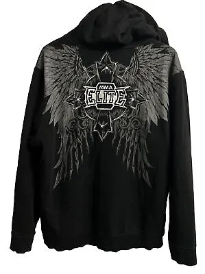 VTG Y2k 2000s MMA Elite Angel Wings Thermal Waffle Black Sweatshirt Mens Large L • $134.99