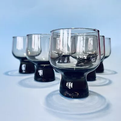 6 Vintage Crown Corning Bubble Stem Glasses. Smokey Grey. 150ml • $28