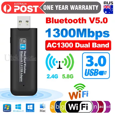 1300Mbps USB 3.0 Wireless WiFi Receiver Bluetooth Adapter 5GHz Dual Band Dongle • $16.95