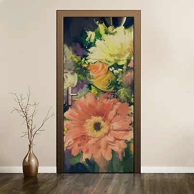 £46.95 • Buy Self-Adhesive Door Sticker Mural Painting Floral Flowers Plants Picture
