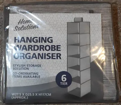 6 Shelf Hanging Wardrobe Storage Organiser Clothes Hang Closet Rack Shelves  • £9.95