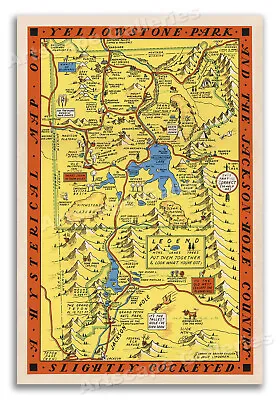 Yellowstone National Park - 1936 Hysterical Illustrated Map - 20x30 • $17.95