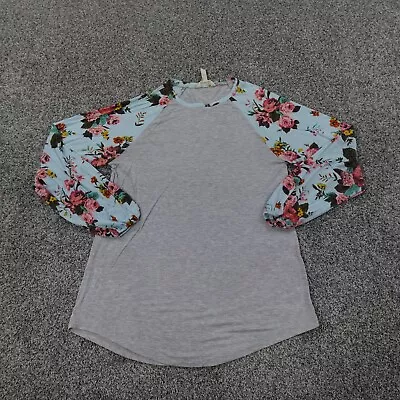 Matilda Jane Shirt Womens Medium Gray Blue Floral Long Sleeve Preppy Tunic Top • $17.99