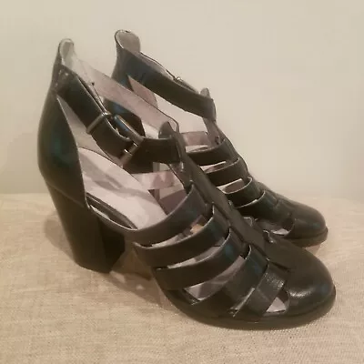 Seychelles Women's Black Leather Sandal Close Toed Strappy Heels Size 10  • $39.99