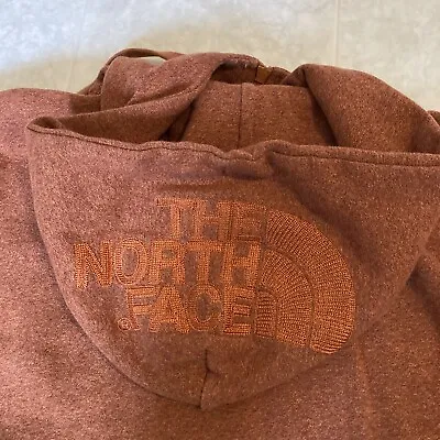 The North Face Zip Up Hoodie Huge Stitched Logo Mens Size Medium Burnt Orange  • $25.77