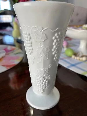 Vintage Matching White Milk Glass Grape Leaves Pedestal Vase 8  • $7.99