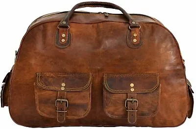 $43.61 • Buy Genuine Vintage Leather Duffel Men Brown Gym Sport Travel Weekend Overnight Bag