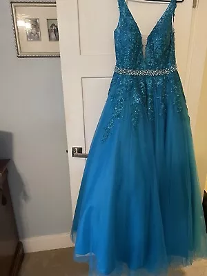 Jovani Prom Dress Formal Dress Pageant Size 14 Teal Blue Like New • $250