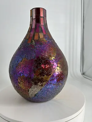 Vintage 12” Mosaic Glass And Marcasite Decanter Vase Iridescent Statement Piece • $79