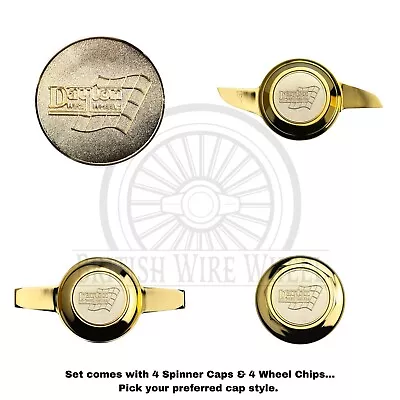 Gold Spinner Caps With All Gold Dayton Wire Wheel Chip Emblems Set Of 4 • $547.16