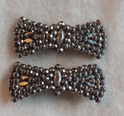 Antique Victorian Cut Steel Ribbon Bow Shoe Clips • $30