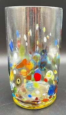 Millefiore Hand Blown Vase Glass Tumbler 6  Signed KOG AMW 040 1/06 • $36