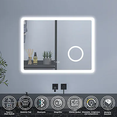 Illuminated Bathroom LED Mirrors Dimmable/Shaver Socket/Bluetooth/Magnifying • £130.99