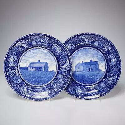 Pair (2) Rowland And Marsellus R&M Co Duxbury 10  Blue Transferware Plates • $30