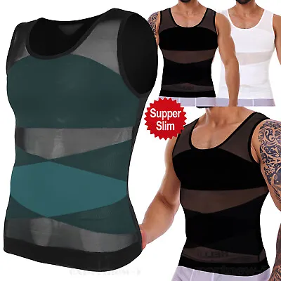 Mens Slimming Body Shaper Gynecomastia Compression Vest Tank Shirt Tummy Control • £15.79