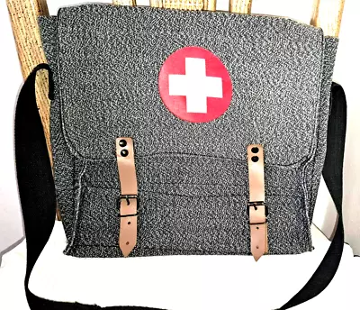 Vintage Canvas Red Cross Messenger/Shoulder Bags W/ Leather Straps GRAY Tweed • $17