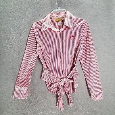 Princess Vera Wang Women Top 3 Pink Striped Button Up Collared Embroidered Logo • $13.94