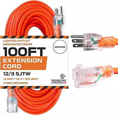 Iron Forge Cable 12 Gauge Extension Cord 100 Ft 12/3 SJTW 100 Foot Heavy Duty E • $38.45