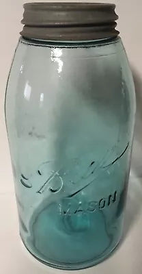 Vintage Ball Mason Jar Aqua Blue 1/2 Gallon Triple LDrop A Ball Zinc Lid Nice#3 • $13.95