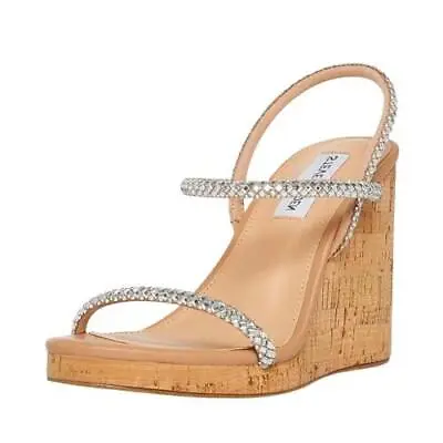 Steve Madden Morgan Rhinestone Slip On Strappy Open Toe Wedge Heeled Sandals • $29.95