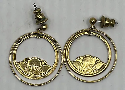 Vintage 1980's Gold Marvella Circular Dangle Earrings 1 “ Pre-Owned • $22